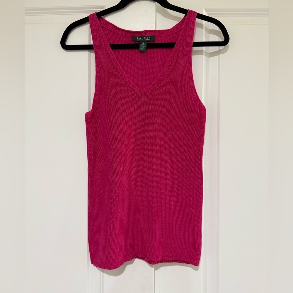 Lauren- Ralph Lauren V Neck Sleeveless 💯% Cotton Sweater hot pink